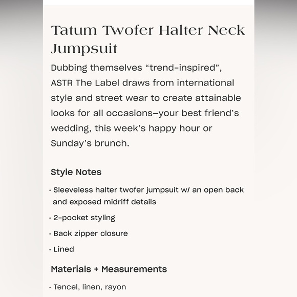 Anthropologie Astr Cream Wide Leg vestJumpsuit, size Small, linen rayon blend - Picture 5 of 13